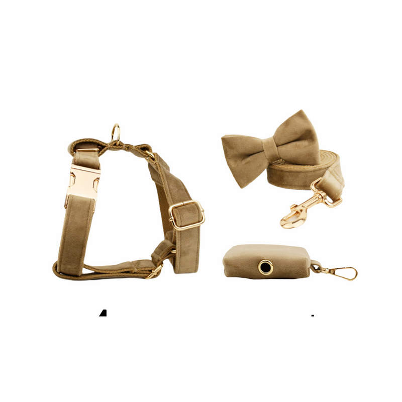 ANYWAGS Pet Bow Collar Set Beige High Quality Custom Dog Accessories
