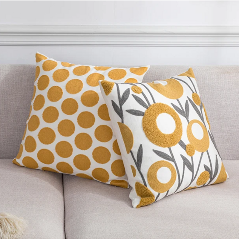 Anypillow Pillowcase White With Yellow Boho Floral Embroidered Decorative Cushion Cover