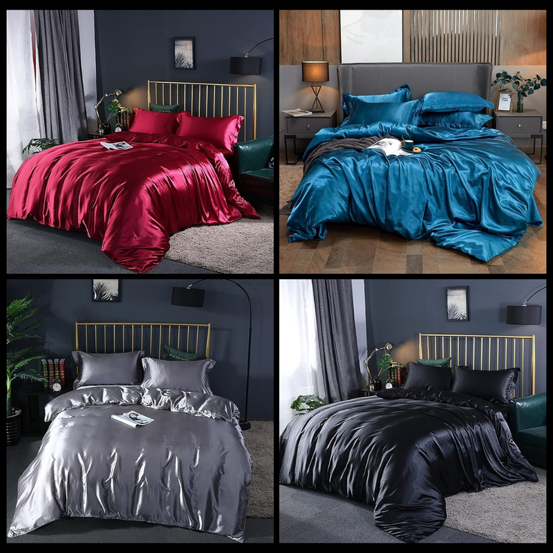 ANYHOUZ Bed Sheet Dust Grey Natural Mulberry Silk Duvet Cover Set