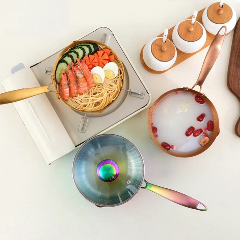 Anygleam Stock Pot Rose Gold Non-Stick Stainless Steel Kitchen Snow Pan Noodle Soup with Lid Cooker Universal Cookware