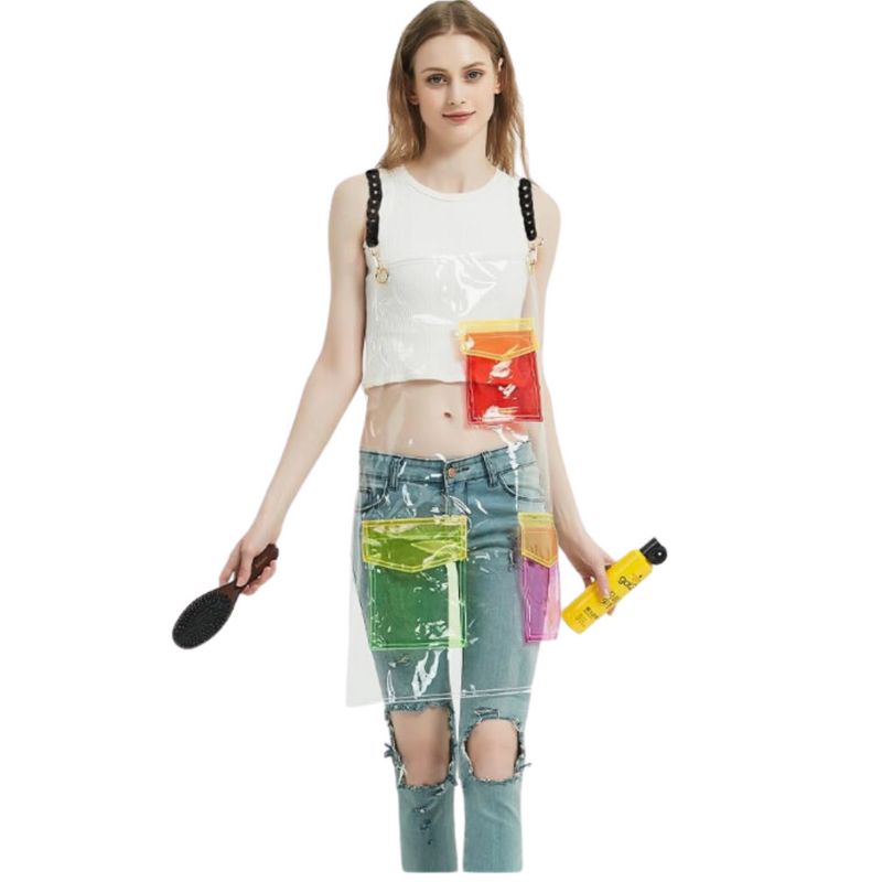Anypron Transparent Barber Apron Green Red Waterproof 3 Pockets for Stylists