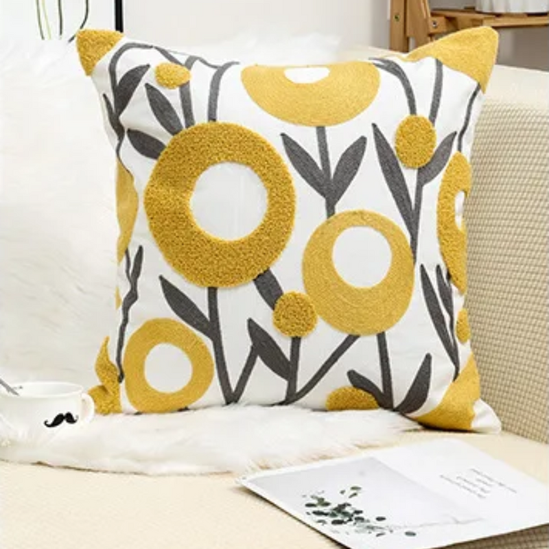 Anypillow Pillowcase White With Yellow Boho Floral Embroidered Decorative Cushion Cover