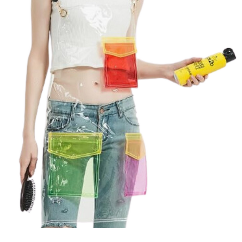 Anypron Transparent Barber Apron Green Red Waterproof 3 Pockets for Stylists