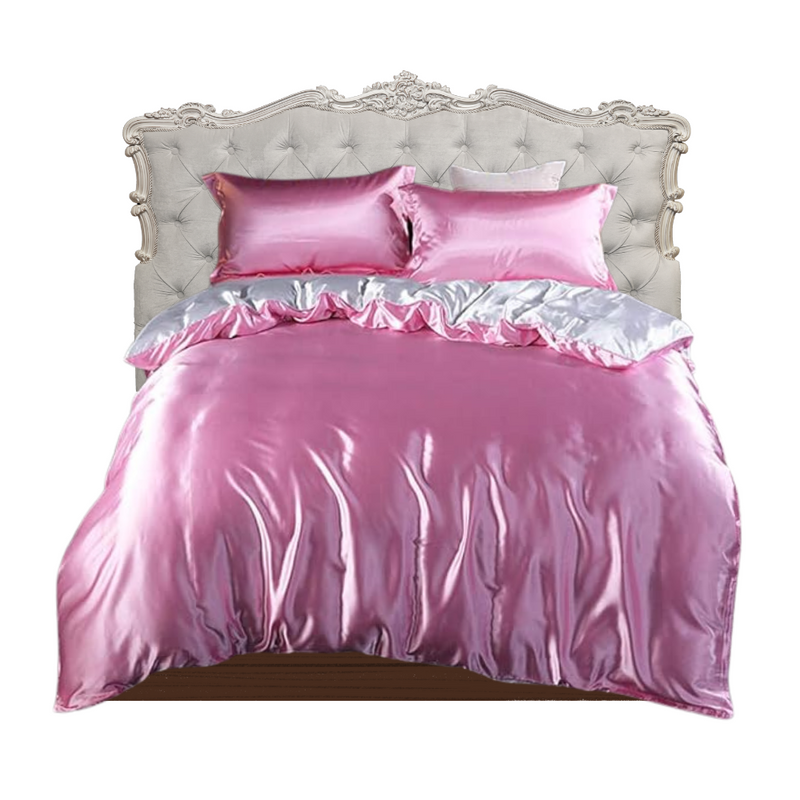 ANYHOUZ Bed Sheet Rose Pink Natural Mulberry Silk Duvet Cover Set