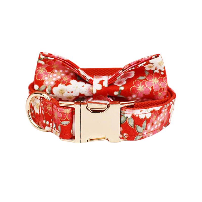 ANYWAGS Pet Bow Collar Red Floral Stylish Accessory with Safety Buckle Durable Strap