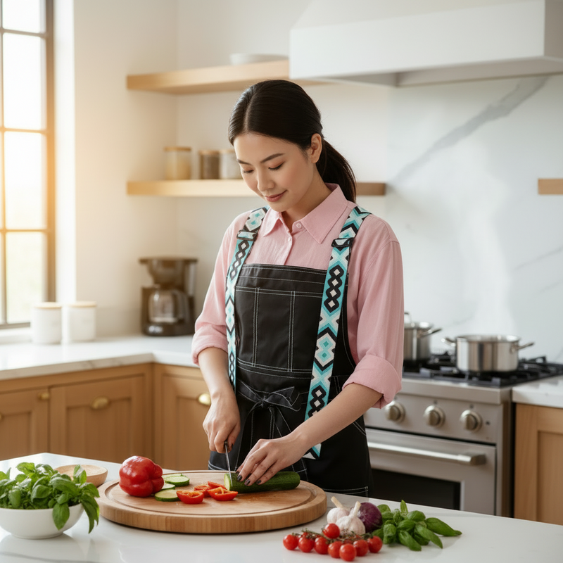 Anypron Waterproof Kitchen Apron – Black with Blue and White Adjustable Bib with 2 Pockets, Oil‑Resistant