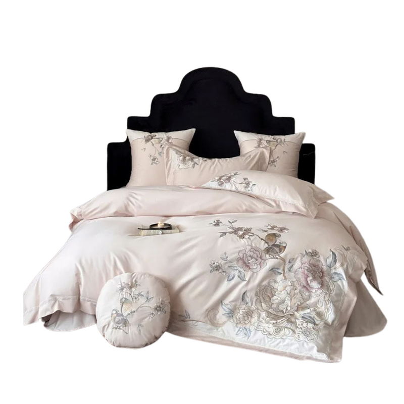 Anycozy Duvet Cover Set Light Pink Fitted Bed Sheet Ultra Soft Egyptian Cotton Embroidery Luxury Bedding