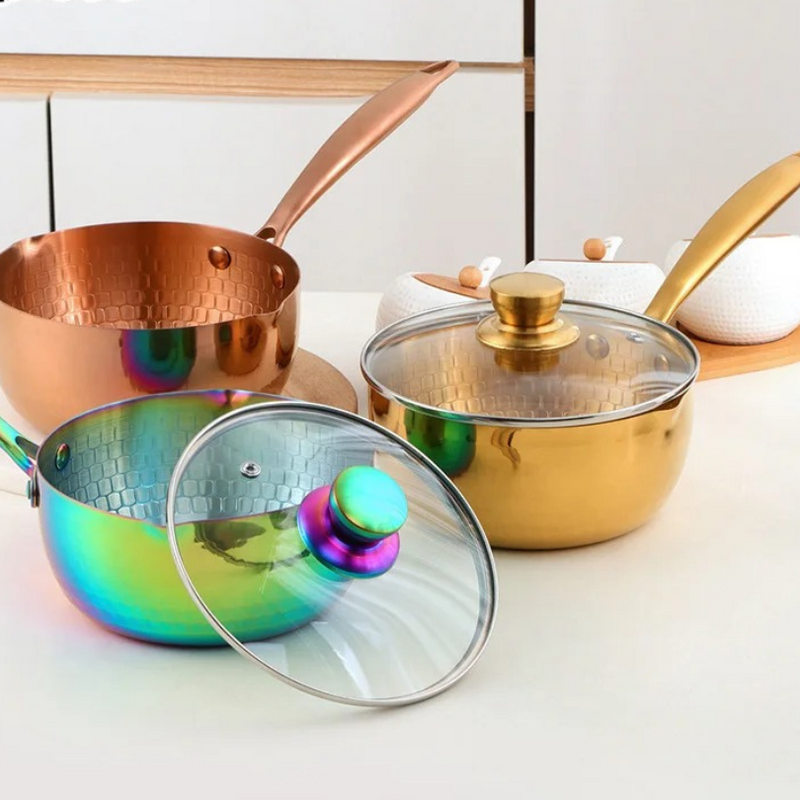 Anygleam Stock Pot Rose Gold Non-Stick Stainless Steel Kitchen Snow Pan Noodle Soup with Lid Cooker Universal Cookware