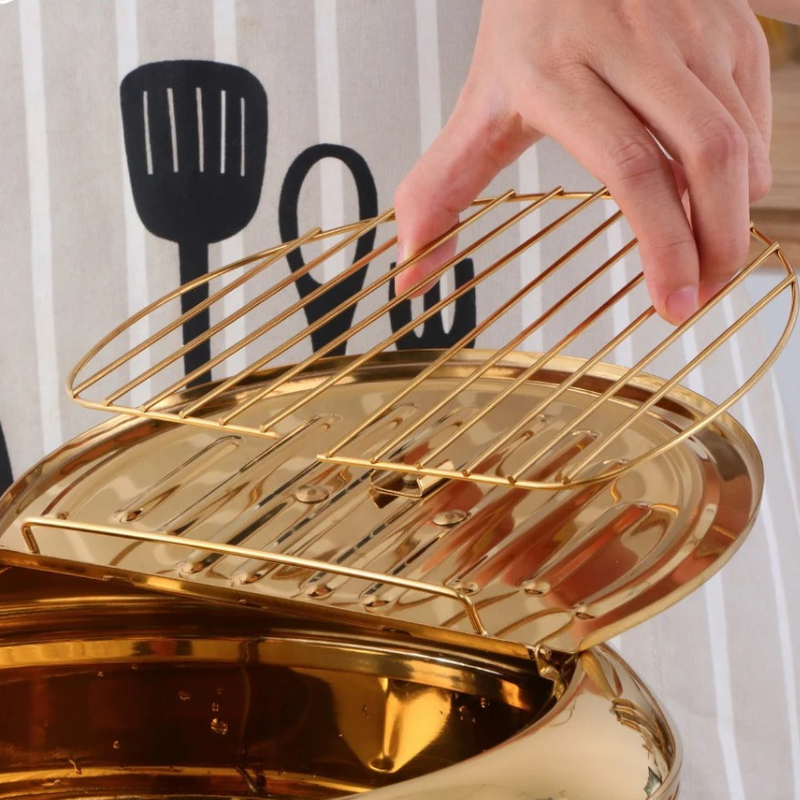 Frying Pan Gold Stainless Steel Thermometer Kitchen Utensils Tempura Fryer Pan Temperature Control Fried Cooking Tools