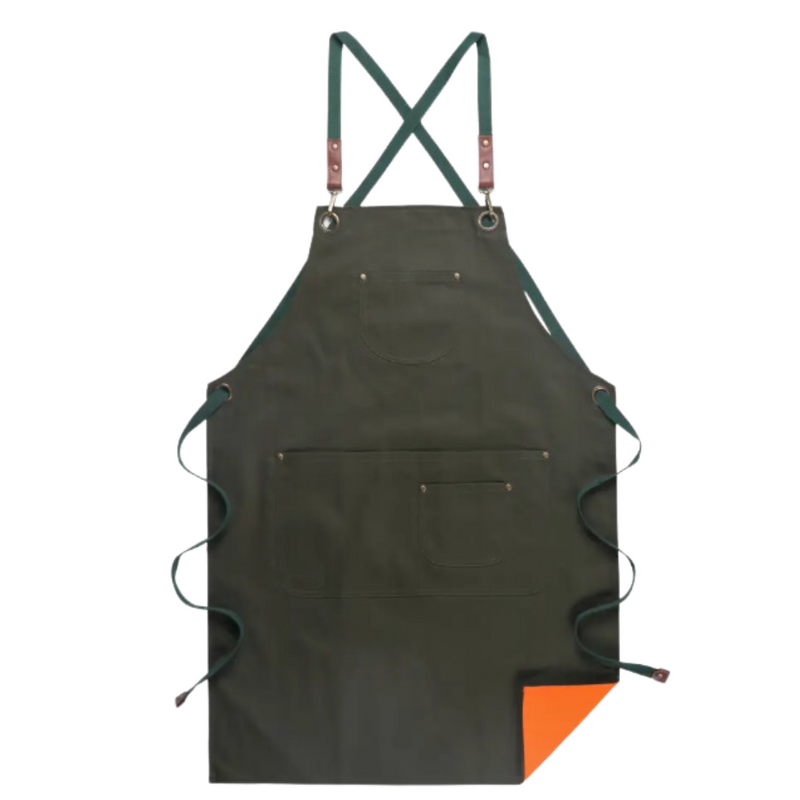 Anypron Orange Green Cooking Apron for Men Women Chef Cafe Workwear