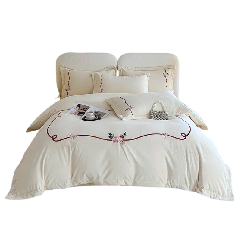 Anycozy Duvet Cover Set White Flat Bed Sheet Heavy Fluffy Floral Embroidery Quilt Bedding