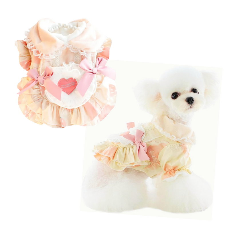 Anypet Pet Clothes Pink Cotton Princess Dress with Tassels and Heart Shape Clothe for Fancy and Special Occasions