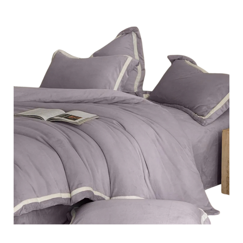 Anycozy Duvet Cover Set Plain Purple Fitted Bed Sheet Luxury Cozy Fluffy Velvet Bedding Comforter