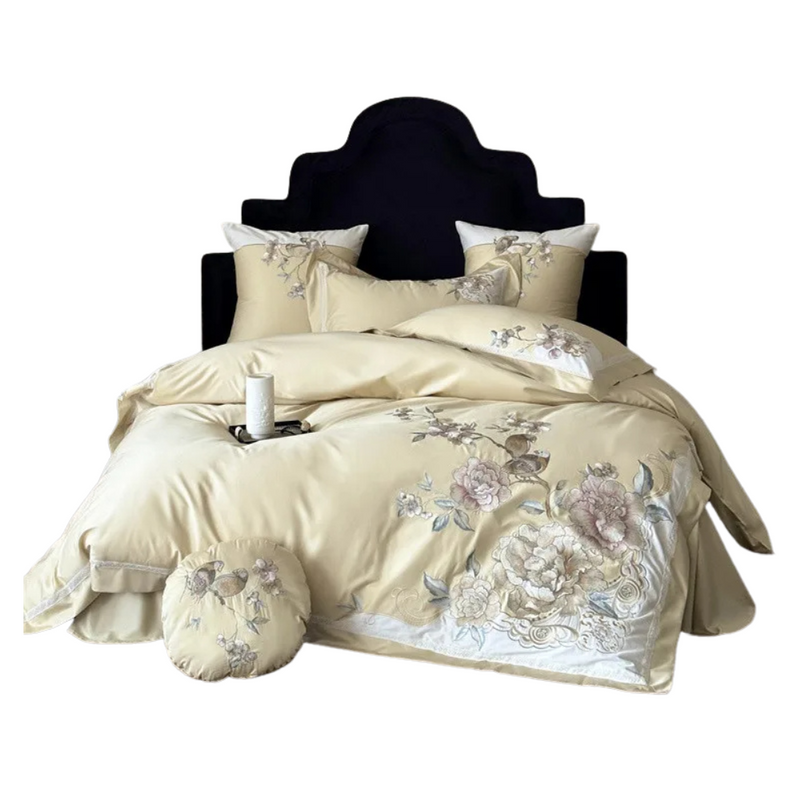 Anycozy Duvet Cover Set Yellow Fitted Bed Sheet Ultra Soft Egyptian Cotton Embroidery Comfortable Bedding