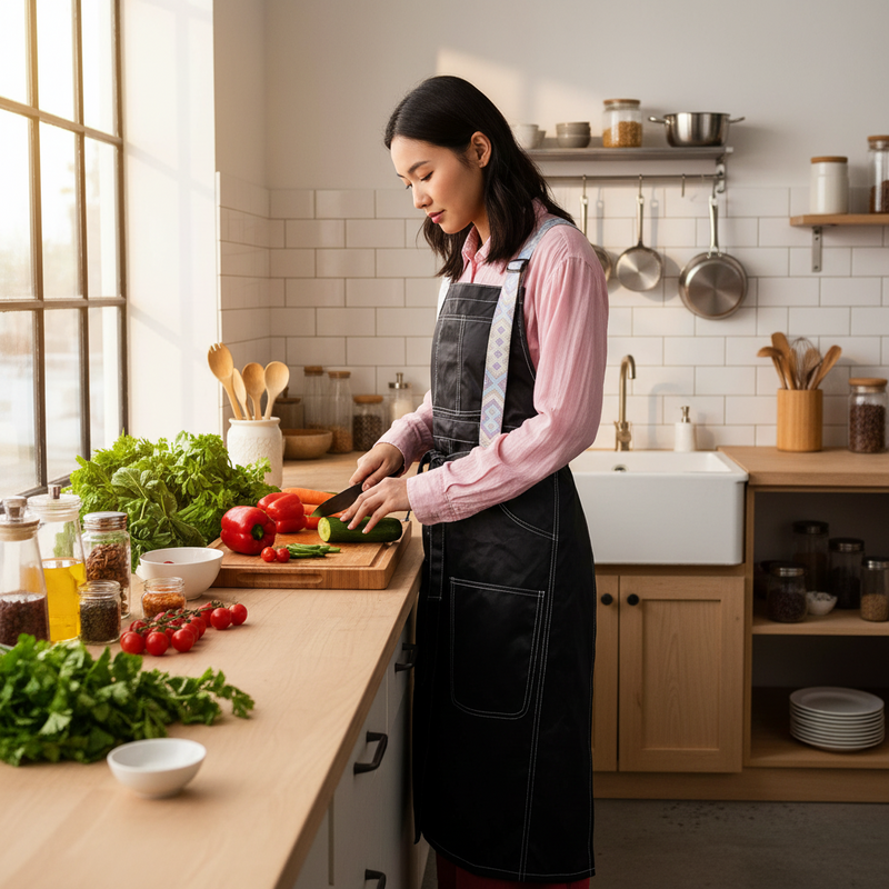 Anypron Waterproof Kitchen Apron – Purple with Blue and White Adjustable Bib with 2 Pockets, Oil‑Resistant