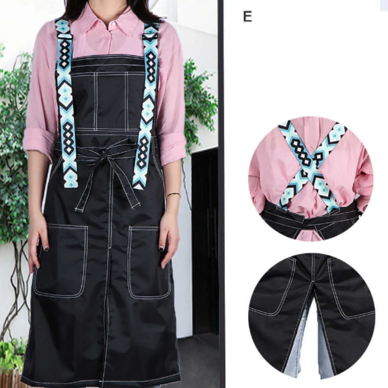 Anypron Black Blue White Kitchen Apron 2 Bags Waterproof Oil-Resistant Bibs Adjustable