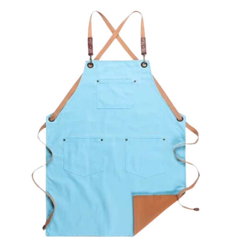 Anypron Unisex Khaki Blue Chef Apron – Durable Cooking & Café Workwear for Men and Women
