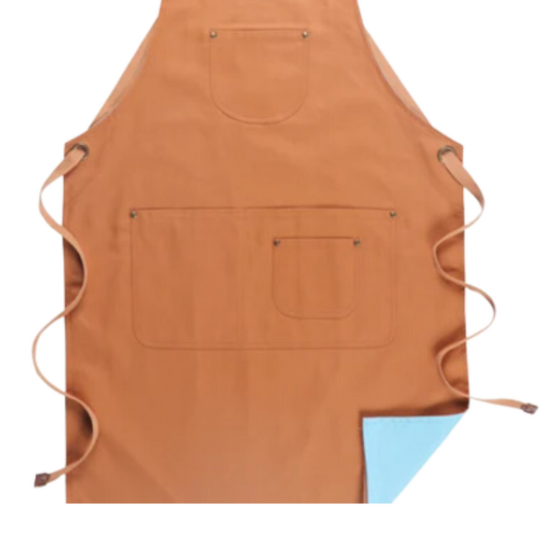 Anypron Unisex Khaki Blue Chef Apron – Durable Cooking & Café Workwear for Men and Women