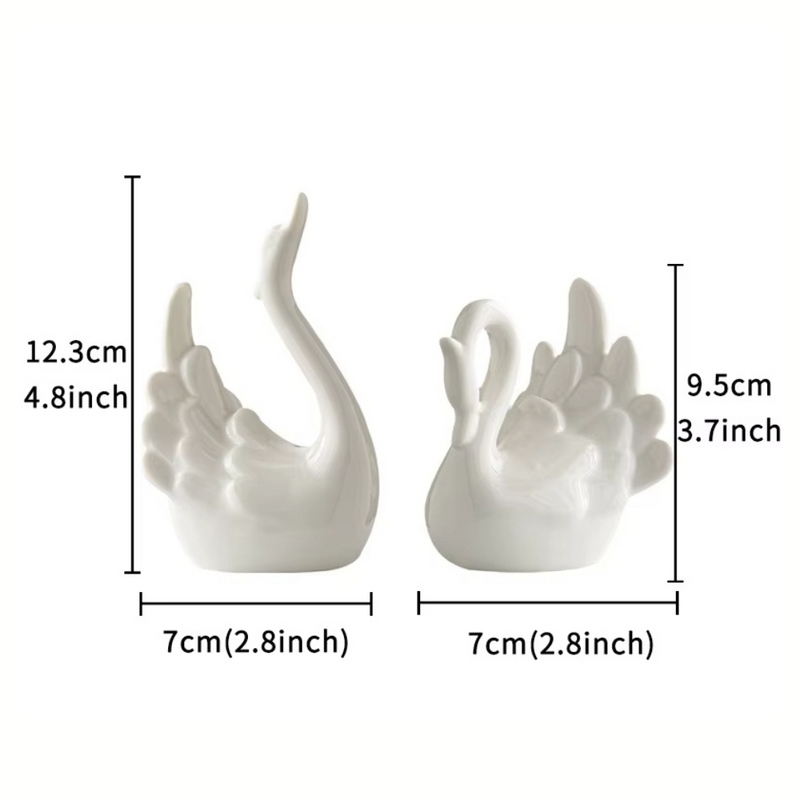 ANYDECO Figurine Set 2PC Nordic Ceramic Mini Swan Couple Statue Table Ornaments