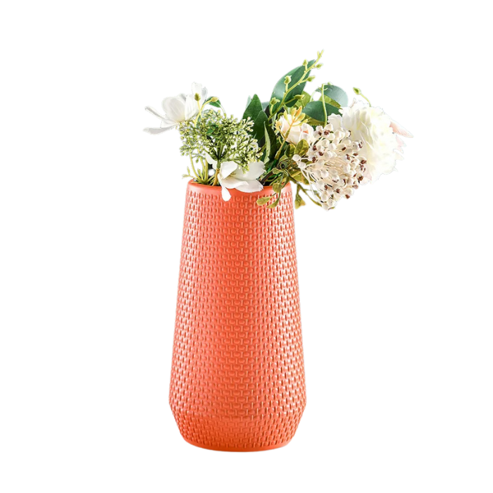 ANYDECO Flower Vase Coral Red Large Nordic Plastic Pot Living Room Decor