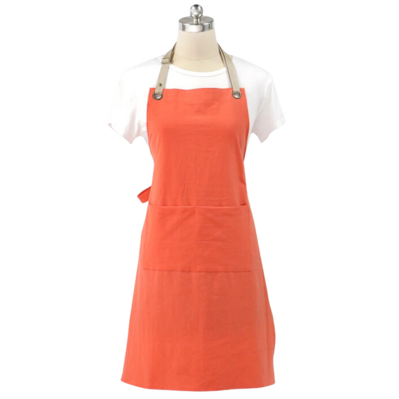 Anypron Orange Cotton Linen Kitchen Apron Adjustable Unisex