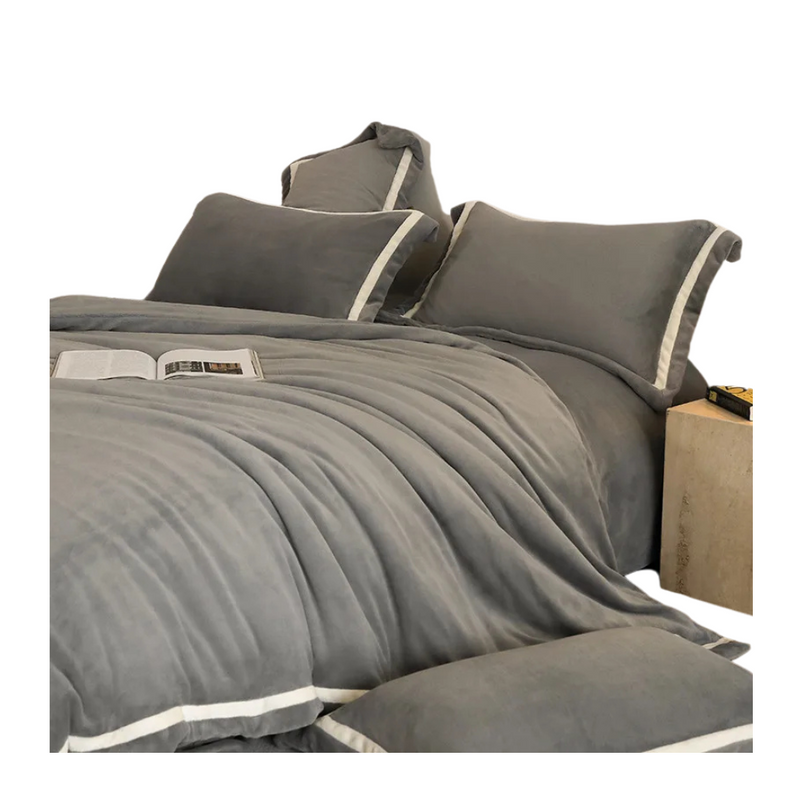 Anycozy Duvet Cover Set Plain Grey Fitted Bed Sheet Cozy Fluffy Ultra Soft Velvet Bedding Comforter