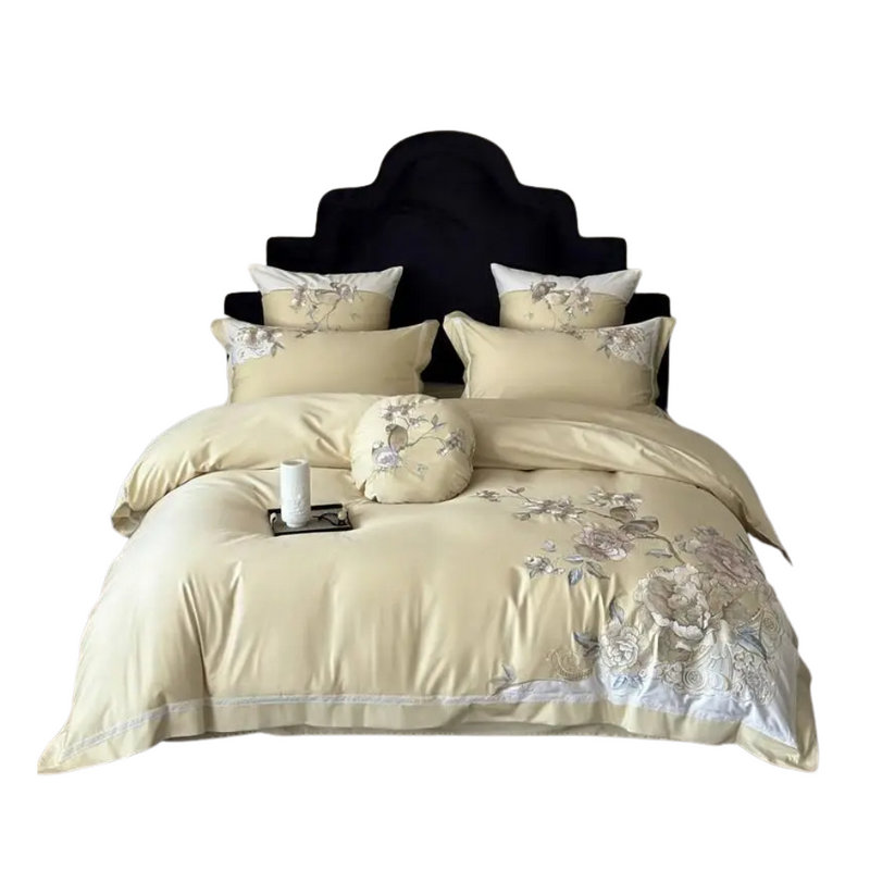 Anycozy Duvet Cover Set Yellow Flat Bed Sheet Ultra Soft Egyptian Cotton Embroidery Comfortable Bedding