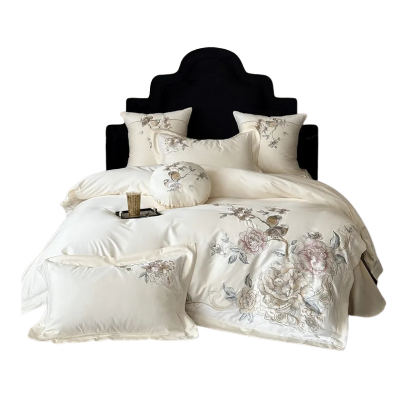 Anycozy Duvet Cover Set White Flat Bed Sheet Ultra Soft Egyptian Cotton Embroidery Quilt Bedding