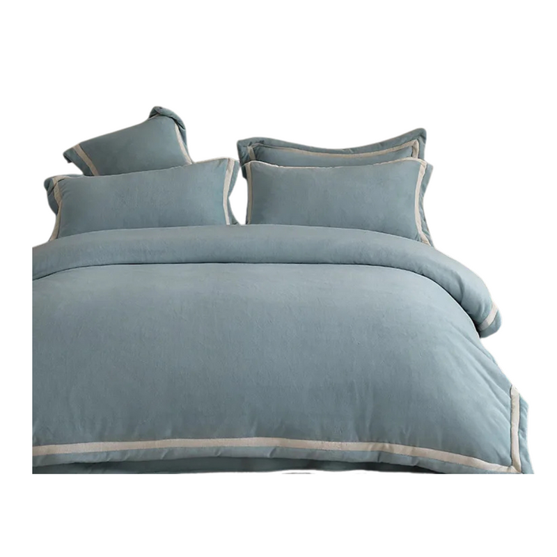 Anycozy Duvet Cover Set Plain Dusty Blue Flat Bed Sheet Ultra Soft Cozy Velvet Bedding Comforter