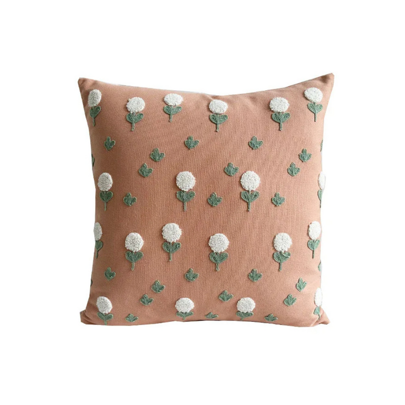 Anypillow Pillowcase Peach Tufted Floral Embroidered Decorative Cushion Cover