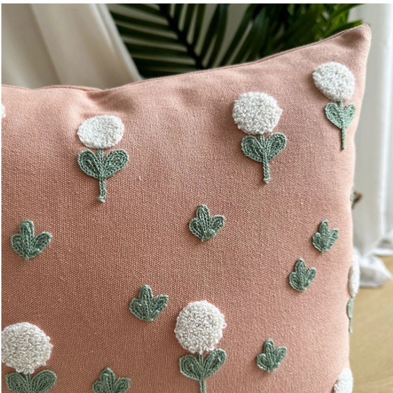 Anypillow Pillowcase Peach Tufted Floral Embroidered Decorative Cushion Cover