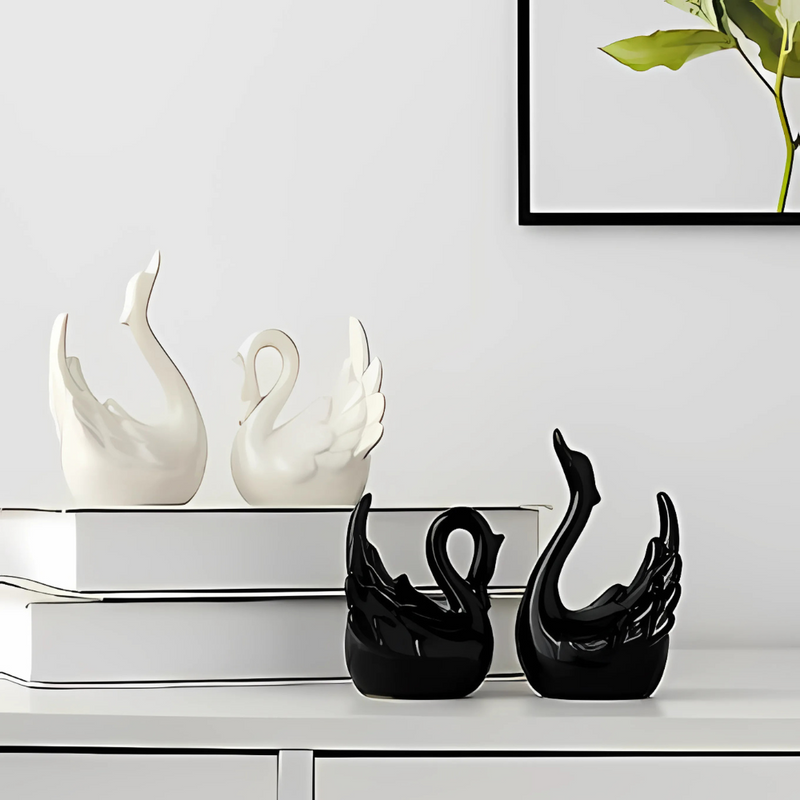 ANYDECO Figurine Set 2PC Nordic Ceramic Mini Swan Couple Statue Table Ornaments