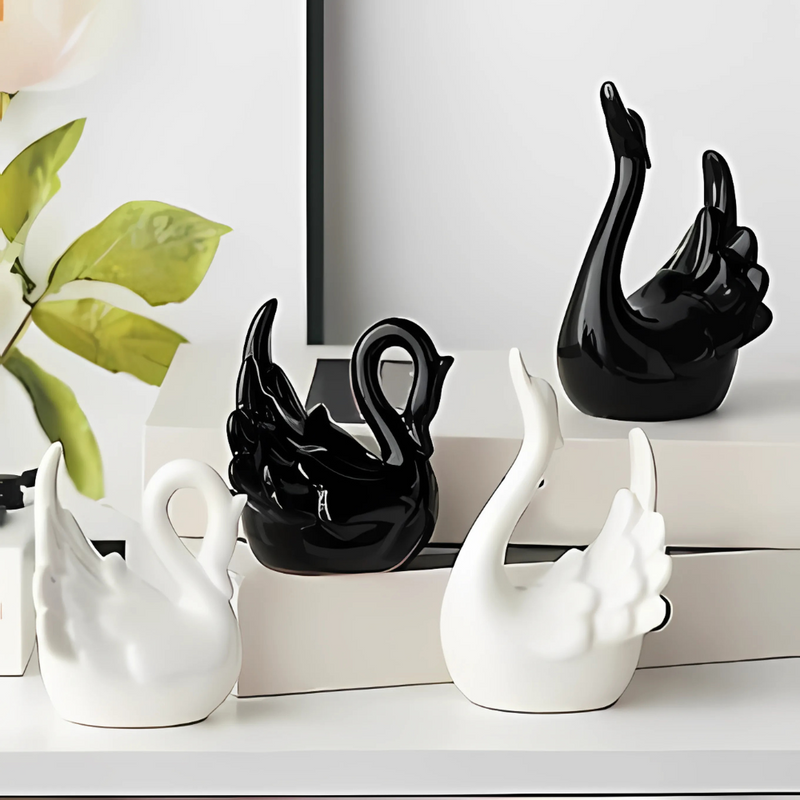 ANYDECO Figurine Set 2PC Nordic Ceramic Mini Swan Couple Statue Table Ornaments