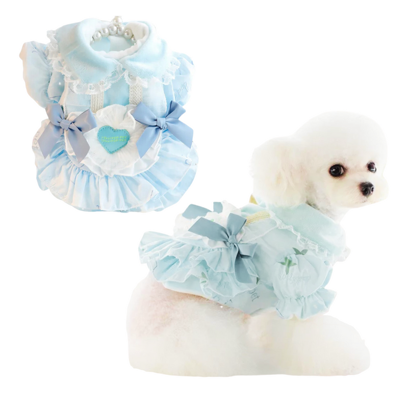 Anypet Pet Clothes Blue Cotton Princess Dress with Tassels and Heart Shape Clothe for Fancy and Special Occasions