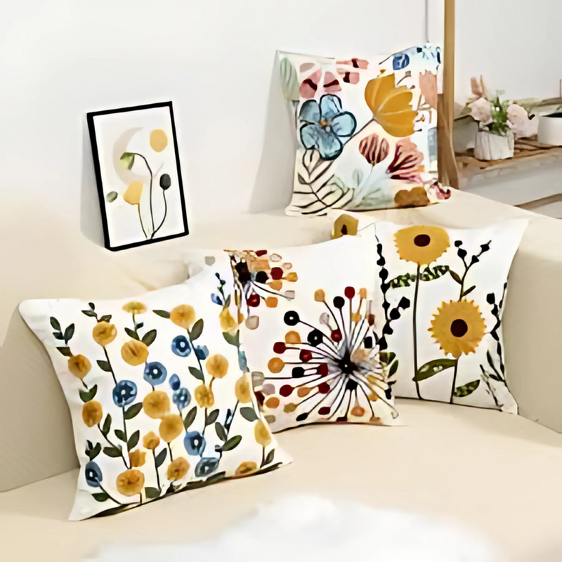 Anypillow Pillowcase White with Yellow Blue Floral Embroidered Decorative Cushion Cover