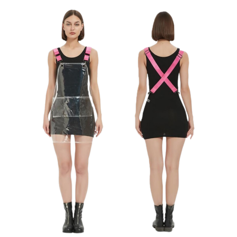 Anypron Waterproof Barber Apron – Pink Ribbon Cross‑Back with Pockets