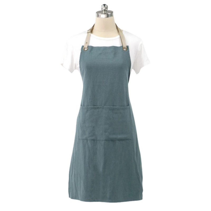 Anypron Green Cotton Linen Kitchen Apron Adjustable Unisex