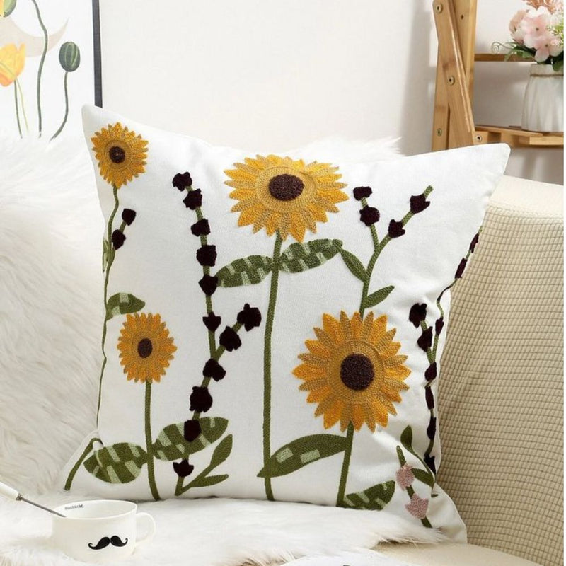 Anypillow Pillowcase White Sunflower Embroidered Decorative Cushion Cover