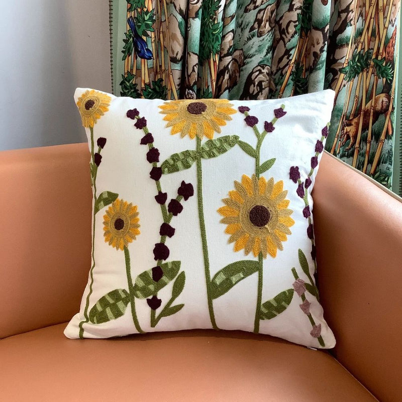Anypillow Pillowcase White Sunflower Embroidered Decorative Cushion Cover