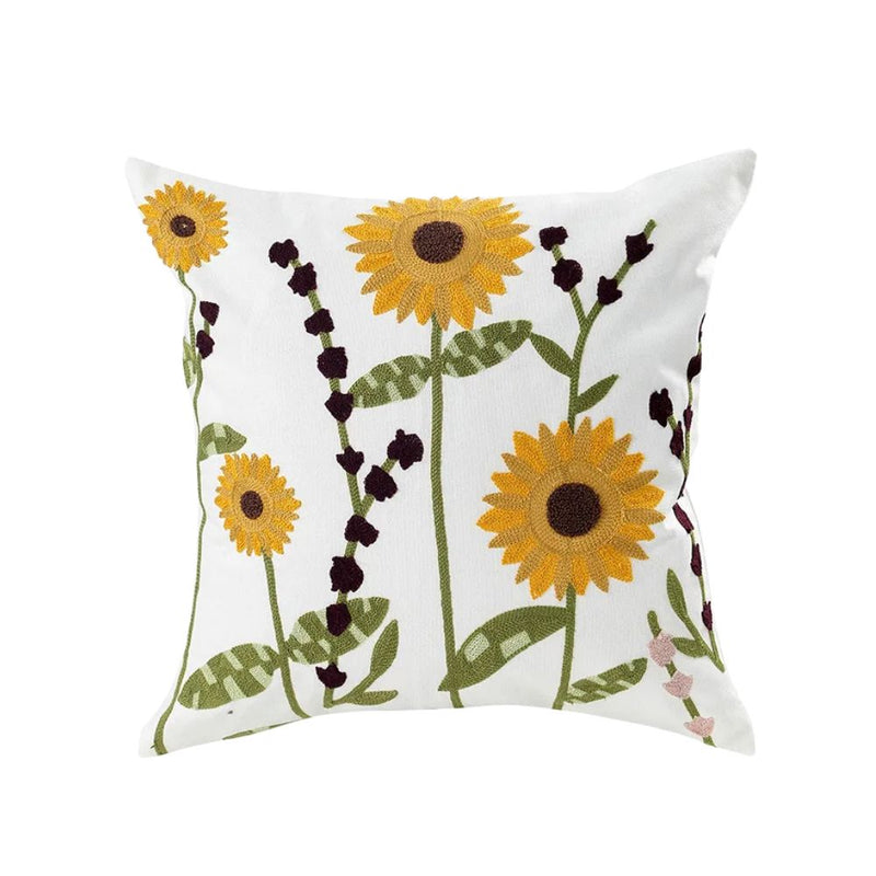 Anypillow Pillowcase White Sunflower Embroidered Decorative Cushion Cover