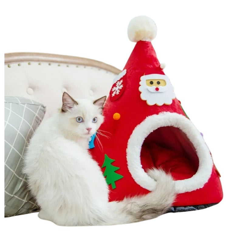 Anypet Christmas Pet Bed – Red with Santa Winter Cat Cushion Mat, Soft Cozy Design