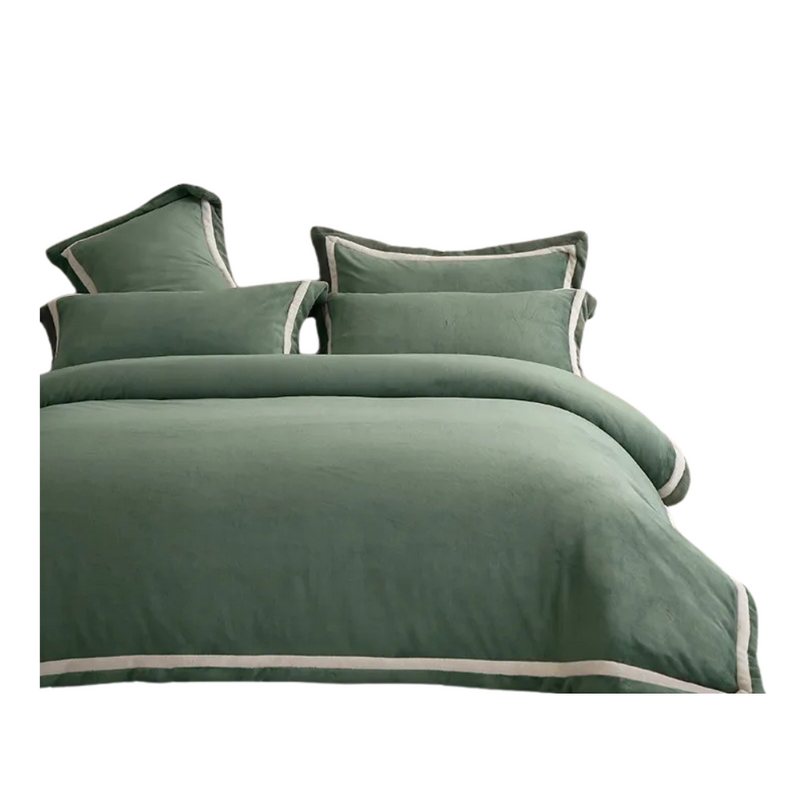 Anycozy Duvet Cover Set Plain Green Flat Bed Sheet Cozy Fluffy Luxury Velvet Bedding Collection