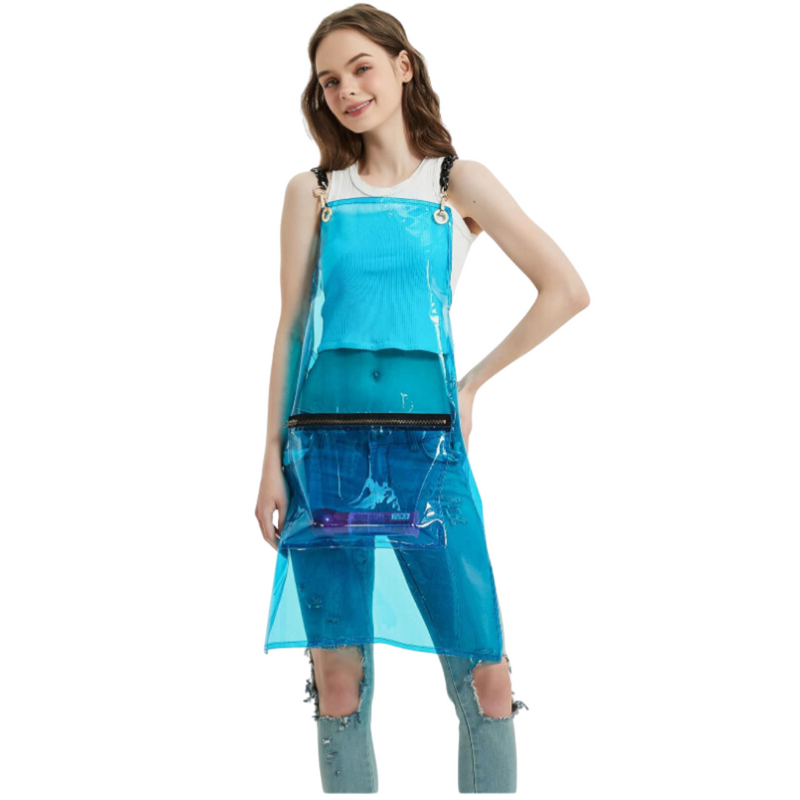 Anypron Waterproof Barber Apron – Blue Cross‑Back with 3 Pockets