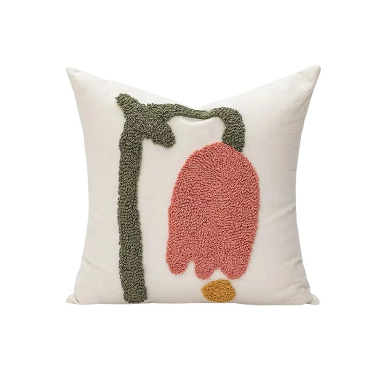 Anypillow Pillowcase White Tulip Flower Embroidered Decorative Cushion Cover