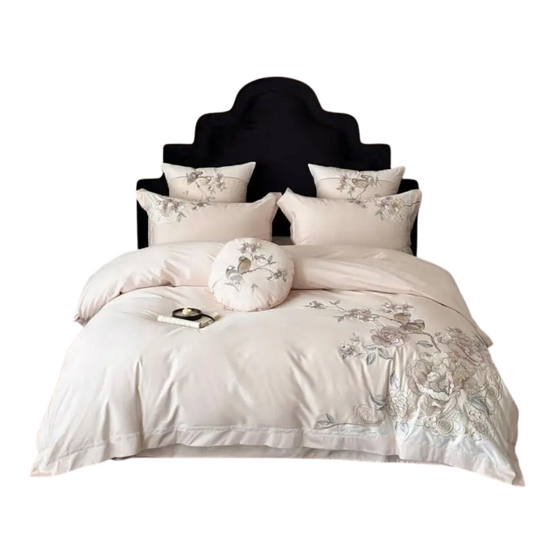 Anycozy Duvet Cover Set Light Pink Flat Bed Sheet Ultra Soft Egyptian Cotton Embroidery Luxury Bedding