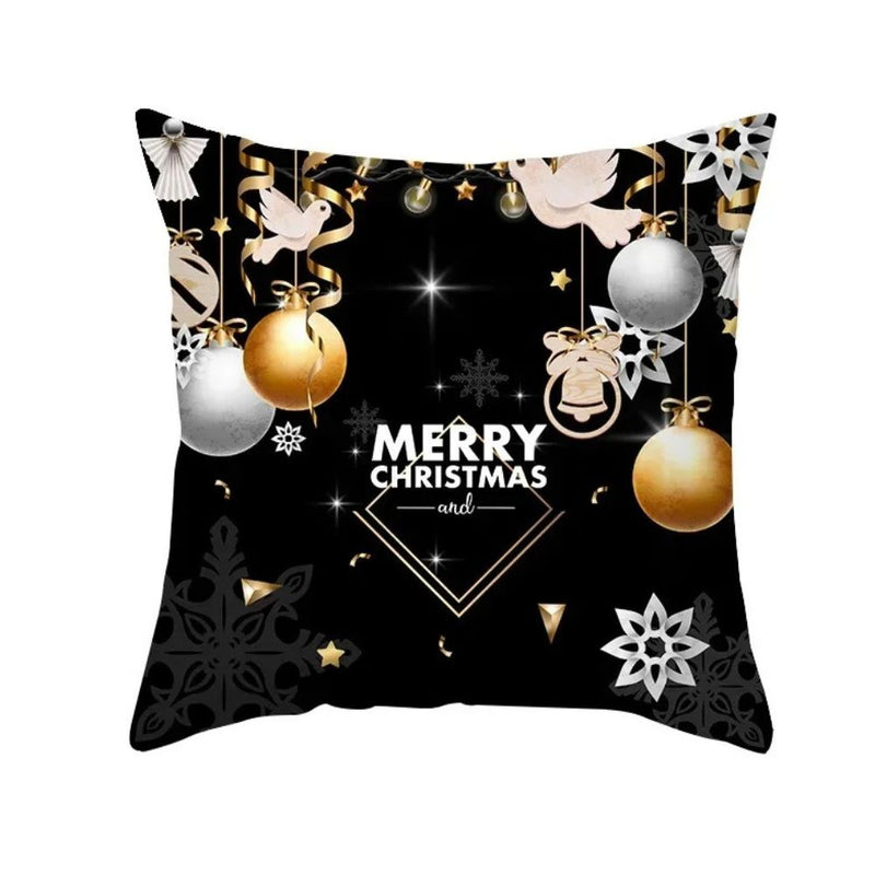 Anyhouz Pillowcase Black Christmas Ornaments Print Cotton Polyester Cushion Cover