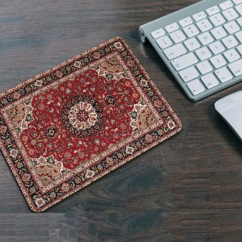 ANYMOB Mouse Pad Yellow Red 22X18CM Persian Tribal Carpet Computer Office Desk Non-Slip Mat