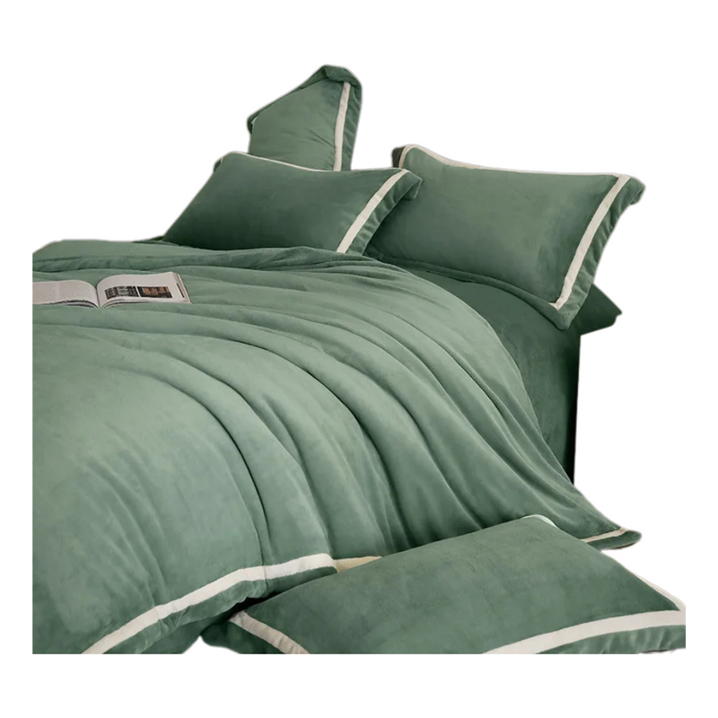 Anycozy Duvet Cover Set Plain Green Fitted Bed Sheet Cozy Fluffy Luxury Velvet Bedding Collection