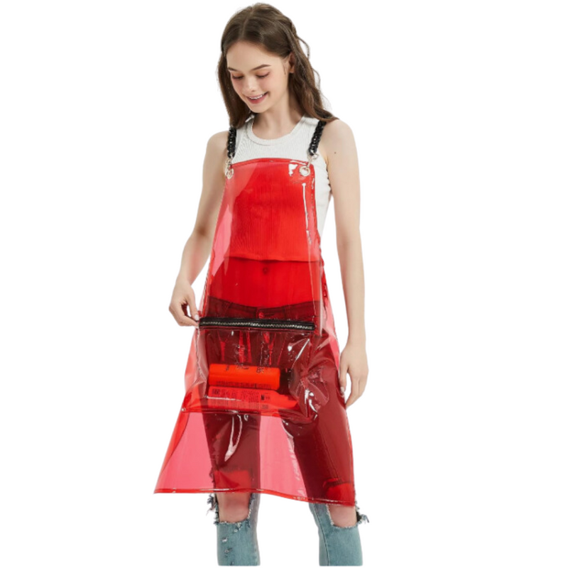 Anypron Barber Apron Red Waterproof Cross-Back 3 Pockets for Stylists