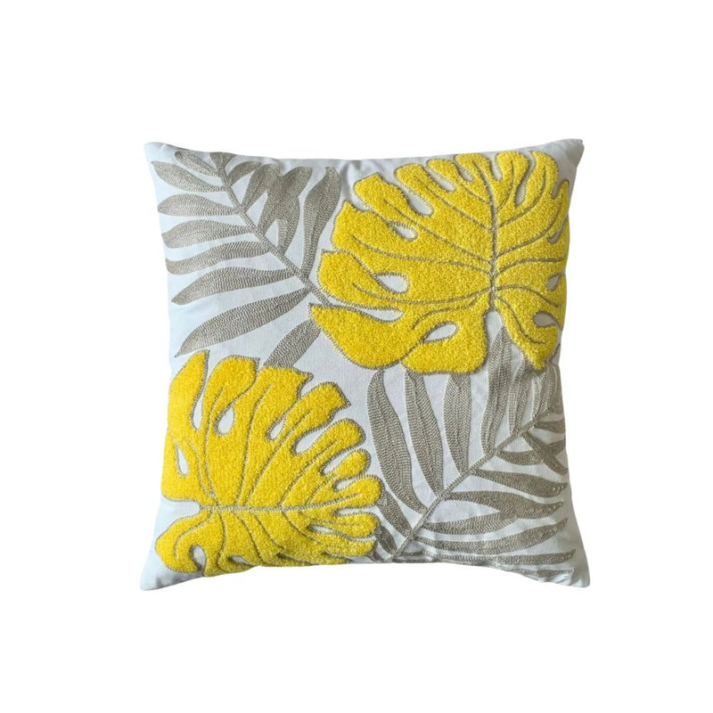 Anypillow Grey Yellow Fern Leaves Embroidered Pillowcase Decorative Cushion Cover